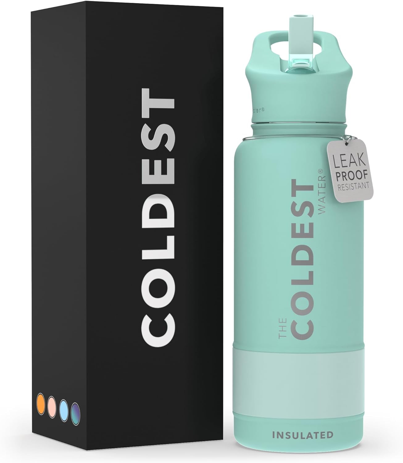 Coldest Insulated Water Bottle with Straw Lid - Stainless Steel Metal Insulated Bottle for Men & Women (Oceanic Green, 32 Oz)