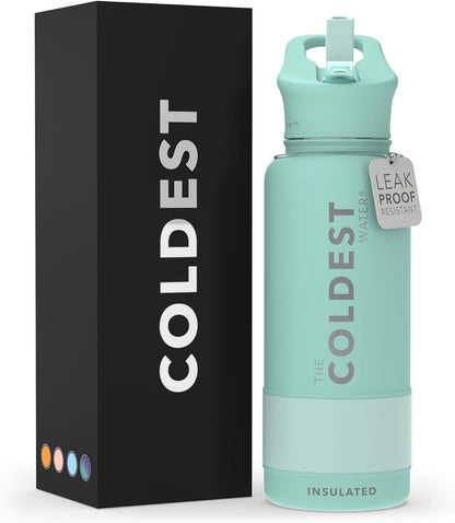 Coldest Insulated Water Bottle with Straw Lid - Stainless Steel Metal Insulated Bottle for Men & Women (Oceanic Green, 32 Oz)