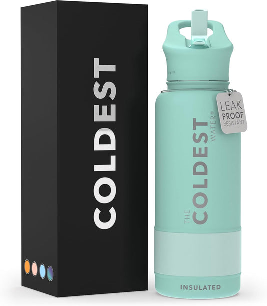 Coldest Insulated Water Bottle with Straw Lid - Stainless Steel Metal Insulated Bottle for Men & Women (Oceanic Green, 32 Oz)